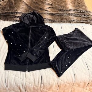 Women's Black Velvet Pearl-Stud Bomber Hoodie Jacket